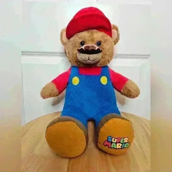 Build A Bear Super Mario Bear with working button/theme song 2017 Red/Blue/Brown - Picture 1 of 6